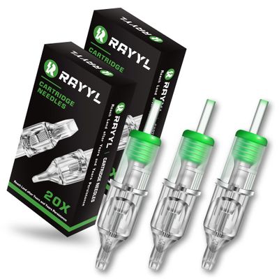 Rayyl 40Pcs Tattoo Needles Cartridges Mixed Size 1205M1 1207M1 1209M1 1211M1 Round Liner Tattoo Cartridge Needles for Beginners and Artists Disposable