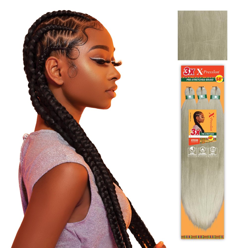 Sensationnel X-pression prestretched braiding hair - 3x braid 58 inch all kanekalon flame retardant synthetic braid for box braids and twists (1 pack, PEBBLE)