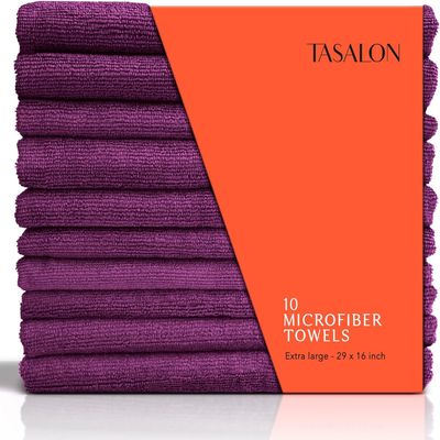 TASALON Microfiber Hair Towel for Salon - 10 Pack - 29 x 16 Inches, Quick Dry and Ultra-Soft Facial Towels with Soft Absorbant (Purple)