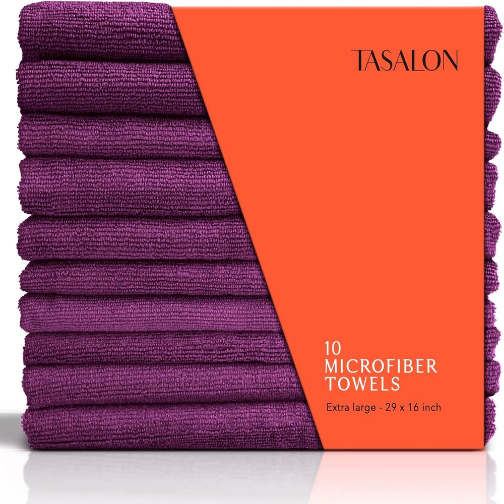 TASALON Microfiber Hair Towel for Salon - 10 Pack - 29 x 16 Inches, Quick Dry and Ultra-Soft Facial Towels with Soft Absorbant (Purple)