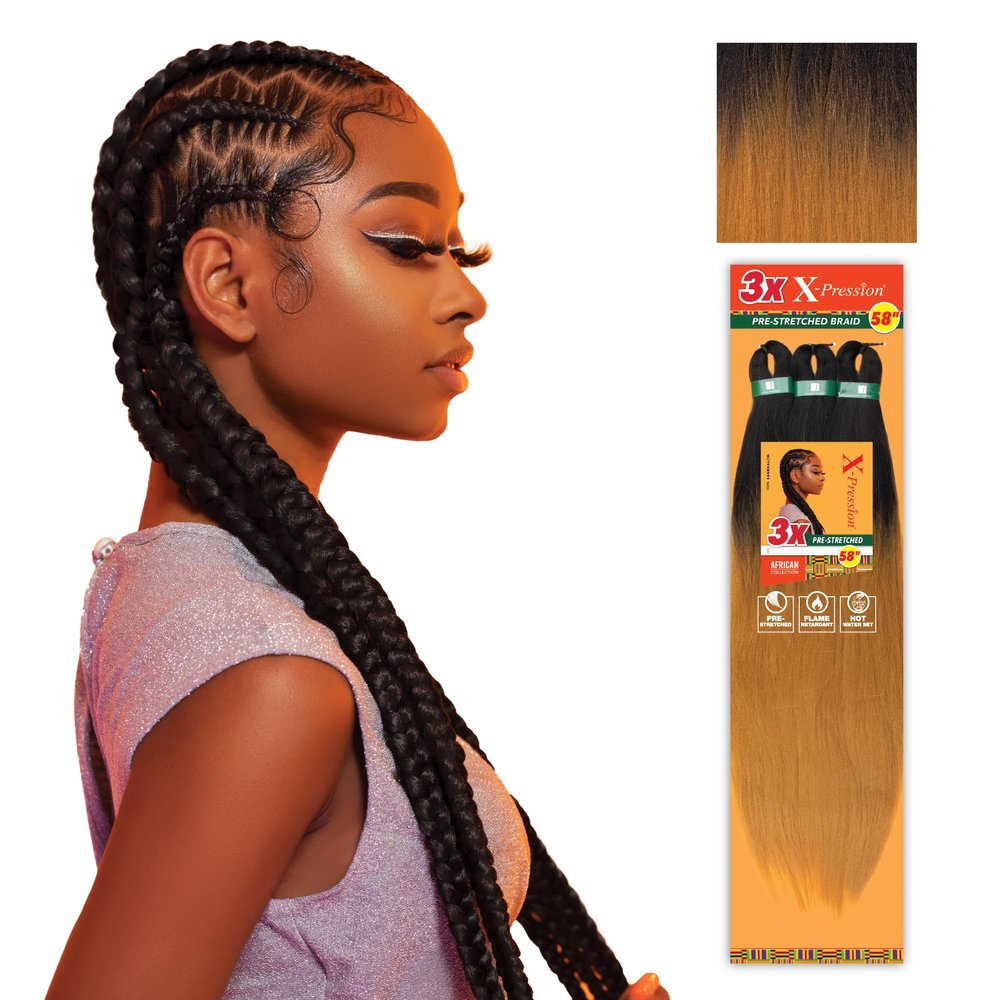 Sensationnel X-Pression Prestretched Braiding Hair-3X Braid 58in,4pk T1B/27