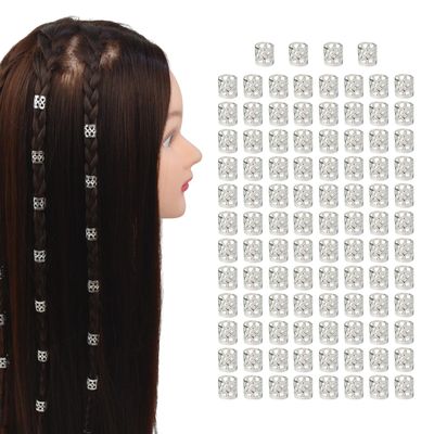 100 Pcs Dreadlocks Beads Hair Braid Rings Metal Cuffs Aluminum Dread Locks for Women Hair Clips Accessories (Silver)
