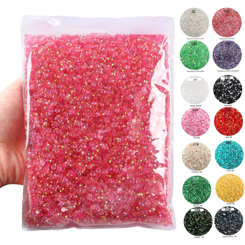 Big Pack 3mm 50000PCS Resin Rhinestone Flatback Round AB Jelly Color Rhinestones for Nail Art, Bottles, Makeup Clothes Shoes Cup DIY Crafts Supplies