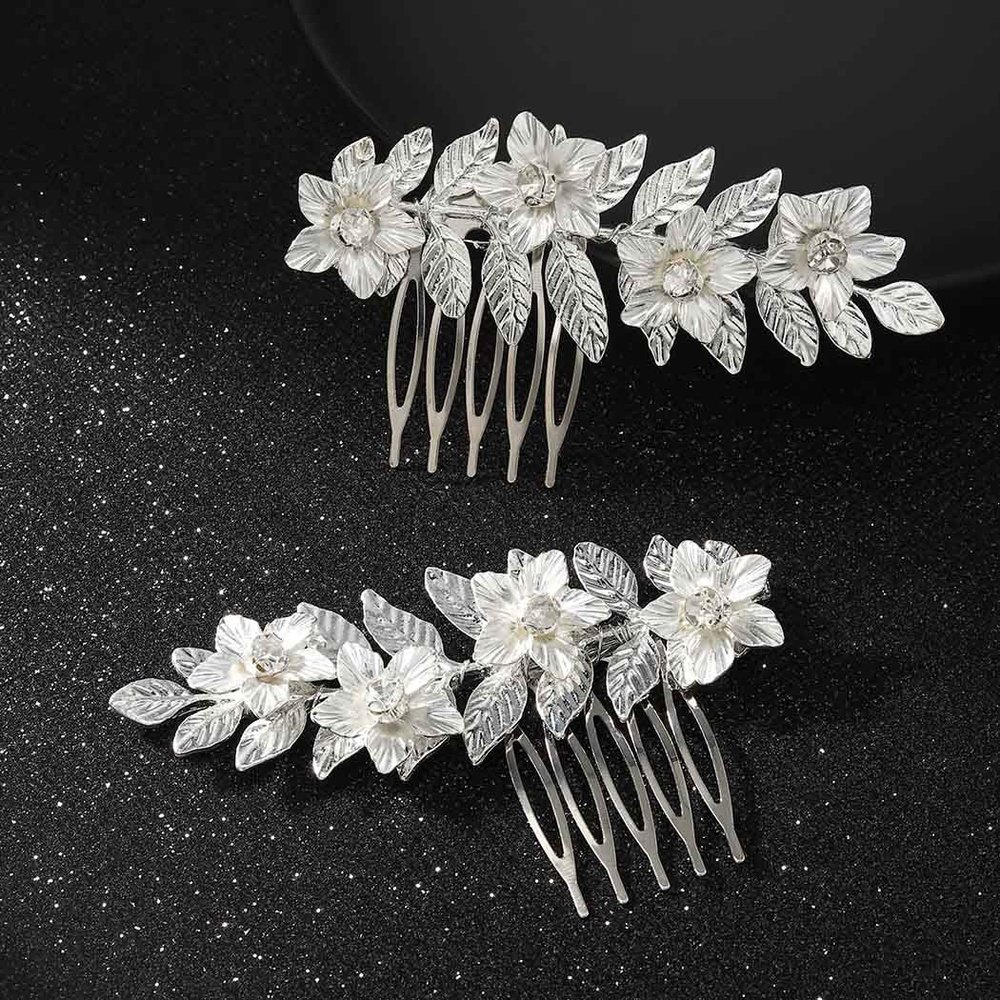Brishow Silver Leaf Bride Wedding Hair Comb Alloy Flower Wedding Hair Accessories Crystal Bridal Hair Piece Sparkly Hair Jewerly for Women and Girls