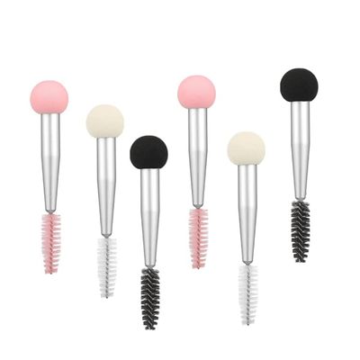 HLLMX 6 PCS Double head Sponge Applicator with Eyebrow Eyelash Brushes Mascara Brushes Beauty Sponge Make up Brush Soft Mushroom Head Make up Brush for Women Girls