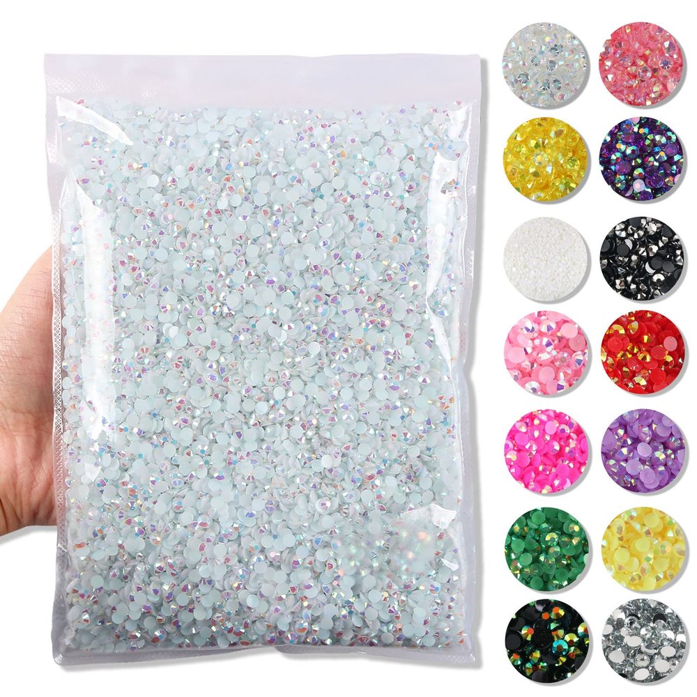Big Pack 3mm 50000PCS Resin Rhinestone Flatback Round AB Jelly Color Rhinestones for Nail Art, Bottles, Makeup Clothes Shoes Cup DIY Crafts Supplies