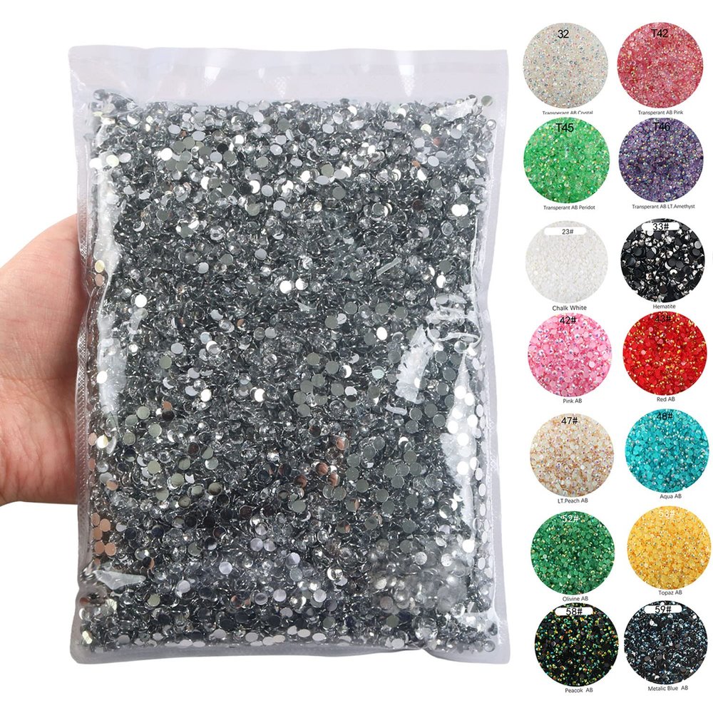 Big Pack 3mm 50000PCS Resin Rhinestone Flatback Round AB Jelly Color Rhinestones for Nail Art, Bottles, Makeup Clothes Shoes Cup DIY Crafts Supplies