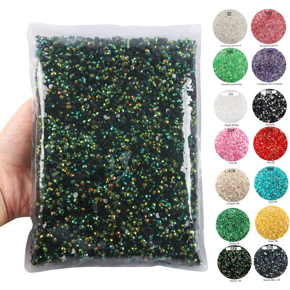 Big Pack 3mm 50000PCS Resin Rhinestone Flatback Round AB Jelly Color Rhinestones for Nail Art, Bottles, Makeup Clothes Shoes Cup DIY Crafts Supplies