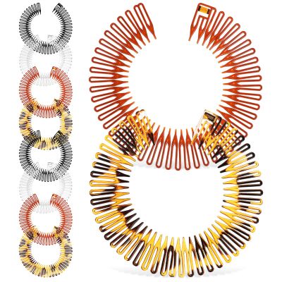 Lurrose Full Circular Stretch Comb Flexible Plastic Circle Comb Headband Stretch Hair Comb Holder for Women 10 Pieces 3 Colors