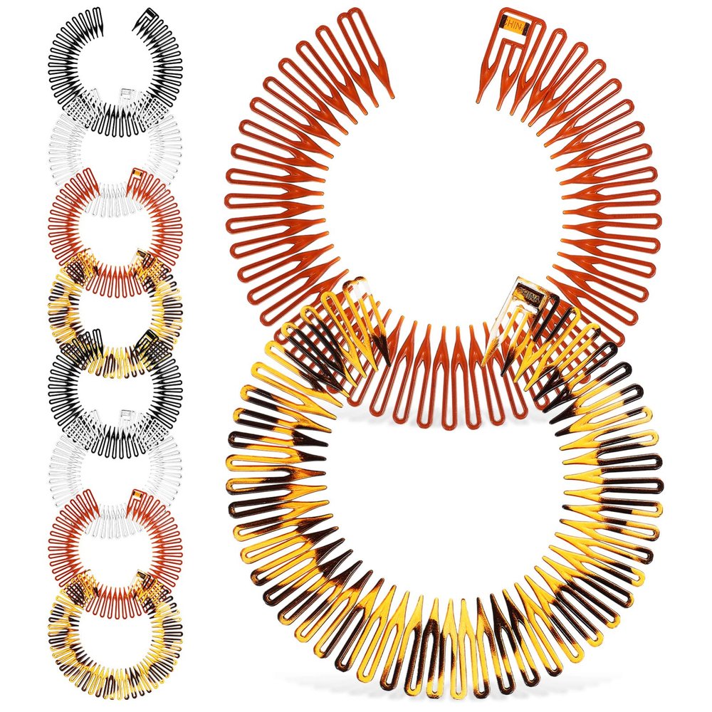 Lurrose Full Circular Stretch Comb Flexible Plastic Circle Comb Headband Stretch Hair Comb Holder for Women 10 Pieces 3 Colors