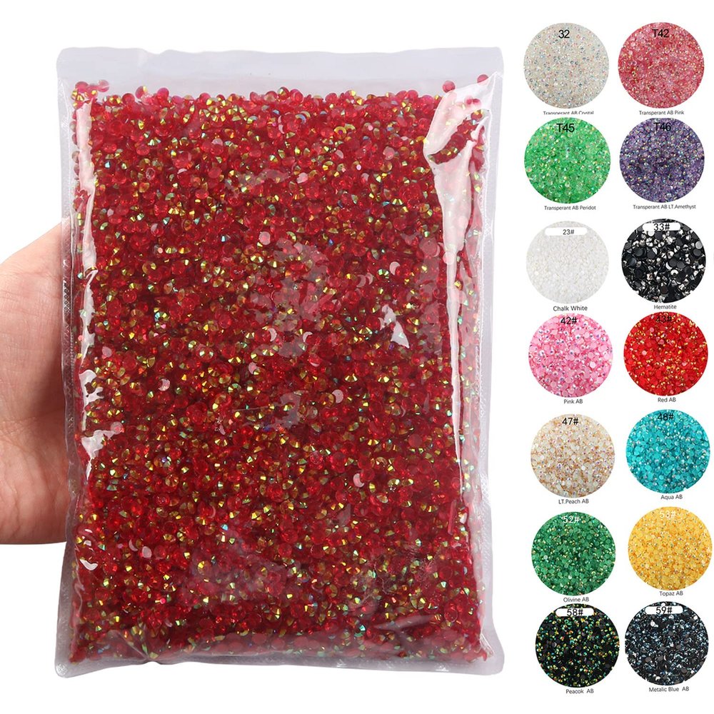 Big Pack 3mm 50000PCS Resin Rhinestone Flatback Round AB Jelly Color Rhinestones for Nail Art, Bottles, Makeup Clothes Shoes Cup DIY Crafts Supplies