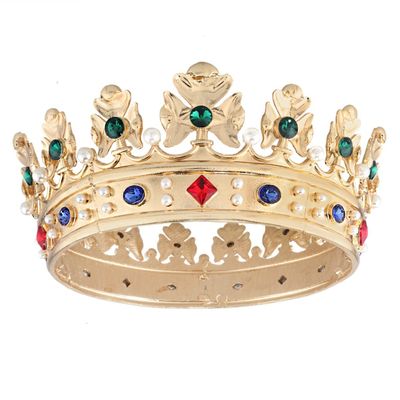 Baroque Royal Crown Men's Metal Prince Hair Crown Full Circle Birthday Party Hair Accessories For Cosplay Prom Pageant Quinceanera (Small Size 6.1" Diameter, Gold With Green Stone)