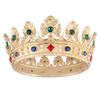 Baroque Royal Crown Men's Metal Prince Hair Crown Full Circle Birthday Party Hair Accessories For Cosplay Prom Pageant Quinceanera (Small Size 6.1" Diameter, Gold With Green Stone) view 1