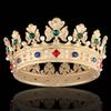 Baroque Royal Crown Men's Metal Prince Hair Crown Full Circle Birthday Party Hair Accessories For Cosplay Prom Pageant Quinceanera (Small Size 6.1" Diameter, Gold With Green Stone) view 3