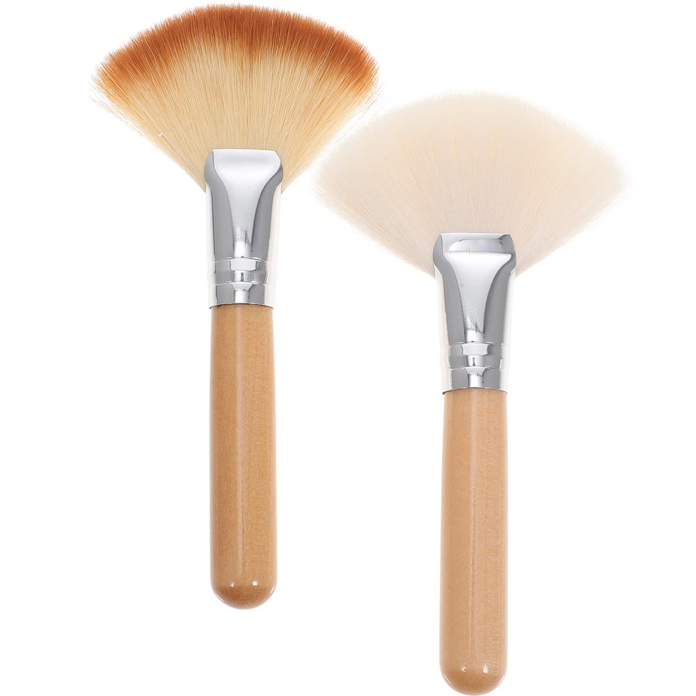 2pcs Fan Makeup Brush Soft Facial Highlighting Make Up Brush Cosmetic Tools for Foundation