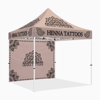 10x10 Henna Tattoo Themed Pop Up Canopy Tent, Dye-Sub Printed Artists Tent for Natural Henna Body Art and Face Painting(Heavy Duty Aluminum Frame & 600D PU Coated Polyester), Sidewall x1