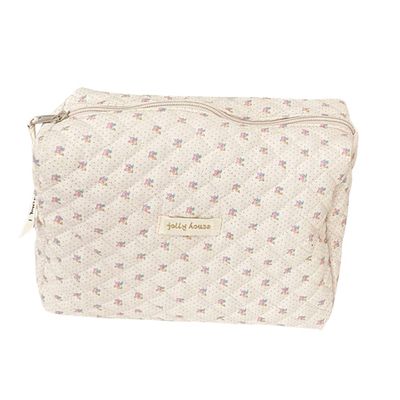 Cessfle Kawaii Cotton Makeup Bag Large Travel Cosmetic Bag Quilted Coquette Makeup Pouch Aesthetic Floral Toiletry Bag