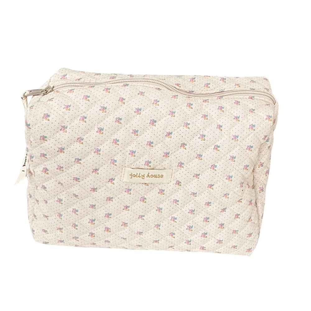 Cessfle Kawaii Cotton Makeup Bag Large Travel Cosmetic Bag Quilted Coquette Makeup Pouch Aesthetic Floral Toiletry Bag