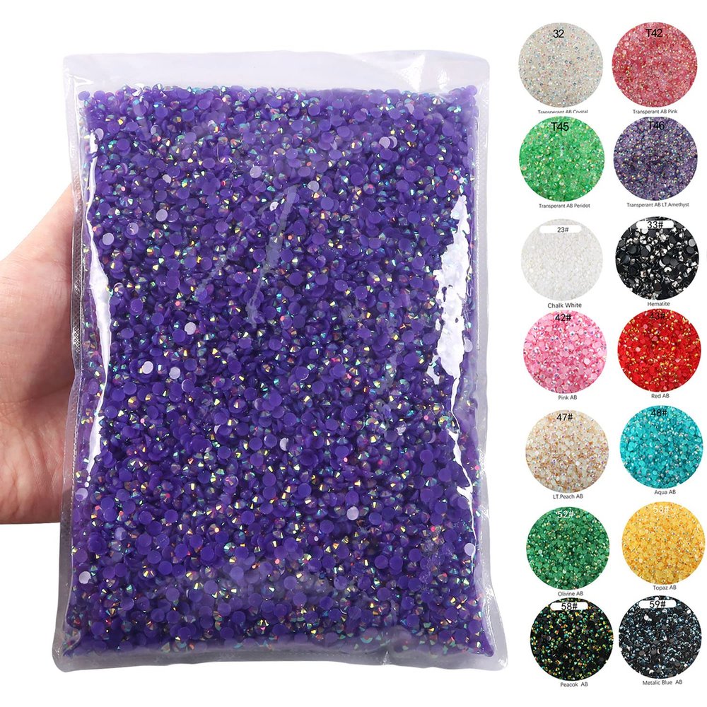 Big Pack 3mm 50000PCS Resin Rhinestone Flatback Round AB Jelly Color Rhinestones for Nail Art, Bottles, Makeup Clothes Shoes Cup DIY Crafts Supplies