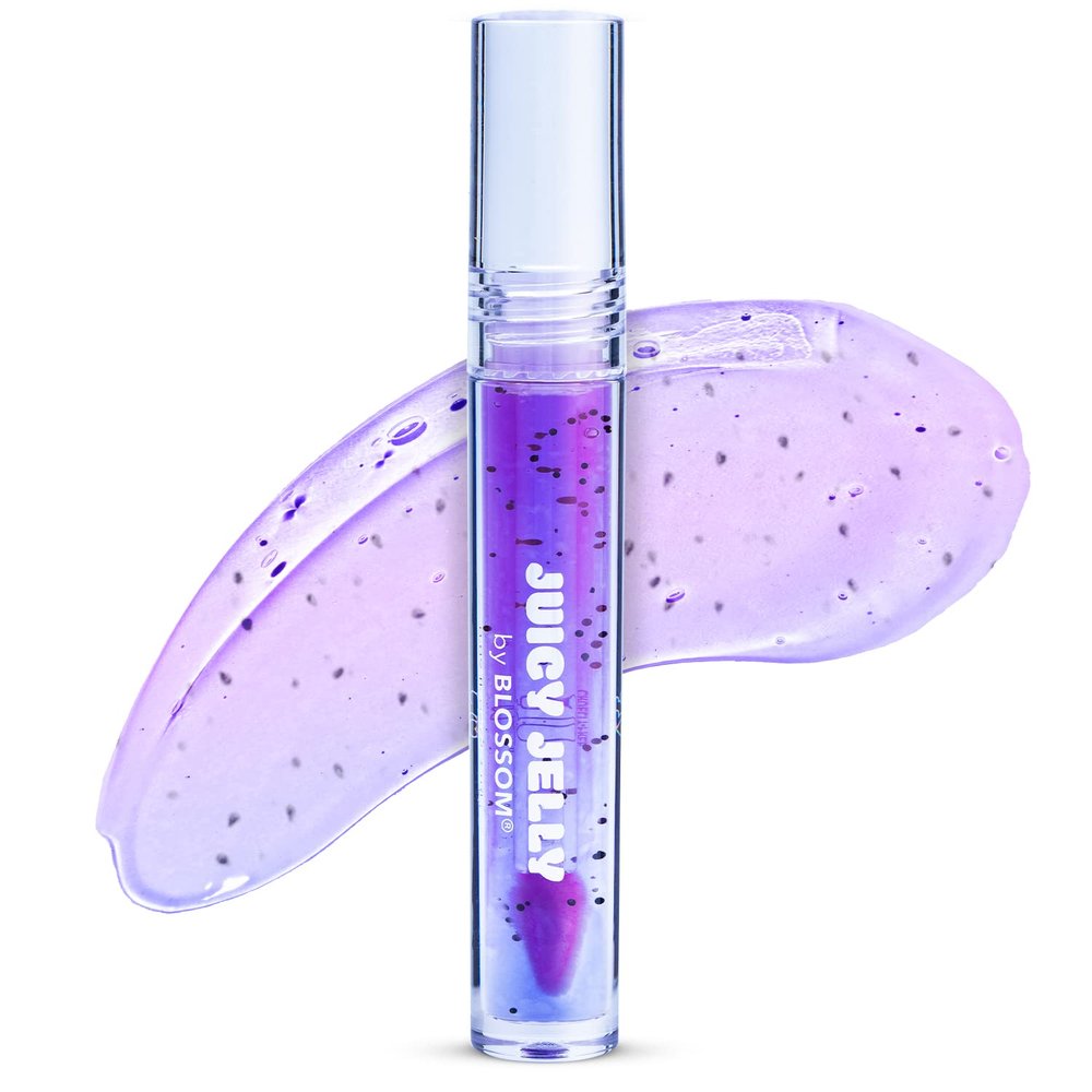Blossom Lip Gloss Juicy Jelly Moisturizing Fruit Flavored Nourishing High Shine Lip Oil with Doe Foot Wand Applicator, 0.09oz, Grape