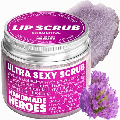 Handmade Heroes Bakuchiol Lip Scrub 1 fl oz Deep Conditioning Lip Plumper Helps Reduce Fine Lines and Wrinkles Appearance 100% Cruelty Free Vegan Lip Care for Luscious Lips