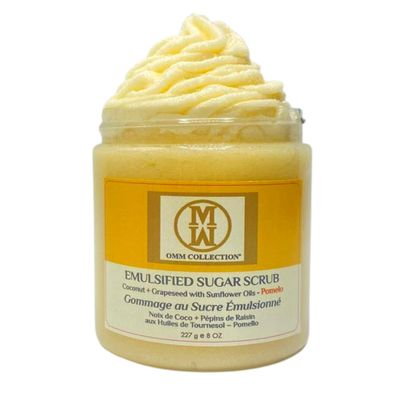 OMM Collection Natural Sugar Scrub Exfoliating Body, Leg, Hand & Foot Scrub Ultra Hydrating & Moisturizing - To Fight Stretch Marks, Fine Lines, Wrinkles - (Pomelo)