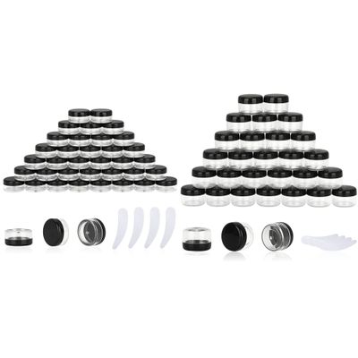 50PCS 3 Gram Sample Containers & 50PCS 5 Gram Sample Containers, Each Set Mini Sample Jars with 4PCS Mini Spatulas, Small Cosmetic Containers with Lids (Black Lid)