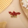 Chargances Wedding Brides Crystal Hair Comb Bridesmaid Red Rhinestone Flower Hair Side Comb Fahsion Handmade Hair Accessories for Women Girls Porm Head Pieces (Bright Red) view 2