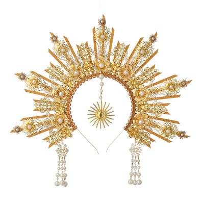 BLESSUME Goddess Gold Spike Halo Crown Headpiece NYLON ZIP TIE Wedding Bride Hair Band Tiara