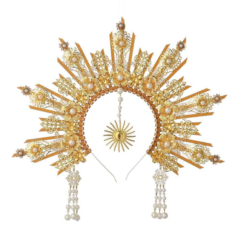 BLESSUME Goddess Gold Spike Halo Crown Headpiece NYLON ZIP TIE Wedding Bride Hair Band Tiara