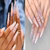 Artquee 2 Sets of Z04 Z19 48pcs French Tip Press on Nails Long Glossy Coffin Fake Nails Nude White Ombre Art with Rhinestones Luxury design False nails Acrylic Stick on False Nails Tips for Women view 1