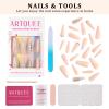 Artquee 2 Sets of Z04 Z19 48pcs French Tip Press on Nails Long Glossy Coffin Fake Nails Nude White Ombre Art with Rhinestones Luxury design False nails Acrylic Stick on False Nails Tips for Women view 2