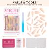 Artquee 2 Sets of Z04 Z19 48pcs French Tip Press on Nails Long Glossy Coffin Fake Nails Nude White Ombre Art with Rhinestones Luxury design False nails Acrylic Stick on False Nails Tips for Women view 3