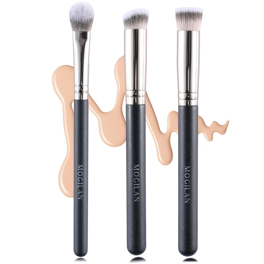 MOGILAN Concealer Brush Set 3PCS-Professional Makeup Brushes for Under Eye Concealer,Color Corrector,Nose Contour,Eyeshadow & Foundation Blending with Liquid Cream Powder Make Up Applicator