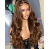 13x4 Lace Frontal Human Hair Wigs HD Transparent Body Wave Brown Color Wig Pre Plucked Natural Hairline Bleached Knots Brazilian Remy Hair With Baby Hair for Black Women 150% Density 24 Inch view 3