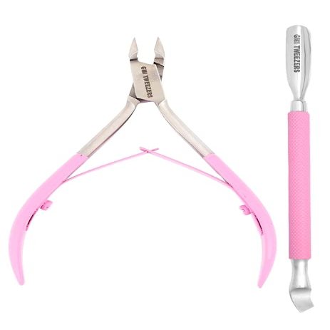 GMI-TWEEZERS - Professional Cuticle Remover, Cuticle Pusher And Cuticle Trimmer - Manicure Tool Cuticle Nippers - Durable Cuticle Cutter For Finger And Nail - Instant Cuticle Kit (Pink)