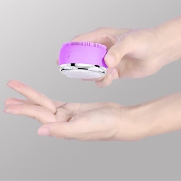 DULASP Facial Cleansing Brush, Electric Spin Facial Brush, 3 Levels Adjustable Silicone Waterproof Cleansing Instrument, Vibration Heating Beauty Instrument (Color : Purple)