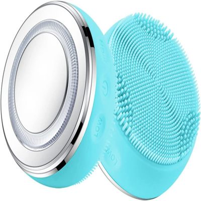 DULASP Facial Cleansing Brush, Electric Spin Facial Brush, 3 Levels Adjustable Silicone Waterproof Cleansing Instrument, Vibration Heating Beauty Instrument (Color : Blue)