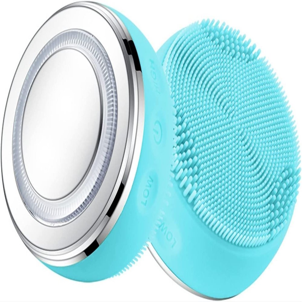 DULASP Facial Cleansing Brush, Electric Spin Facial Brush, 3 Levels Adjustable Silicone Waterproof Cleansing Instrument, Vibration Heating Beauty Instrument (Color : Blue)