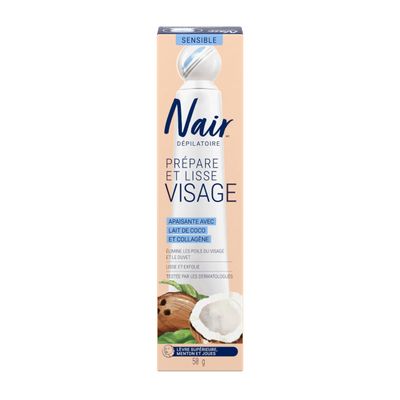 Nair Sensitive Formula Prep & Smooth Face Hair Remover, Soothing with Coconut Milk & Collagen, Removes Facial Hair & Fuzz, Smooths & Exfoliates, Dermatologist Tested, 1.76 oz (Pack of 2)