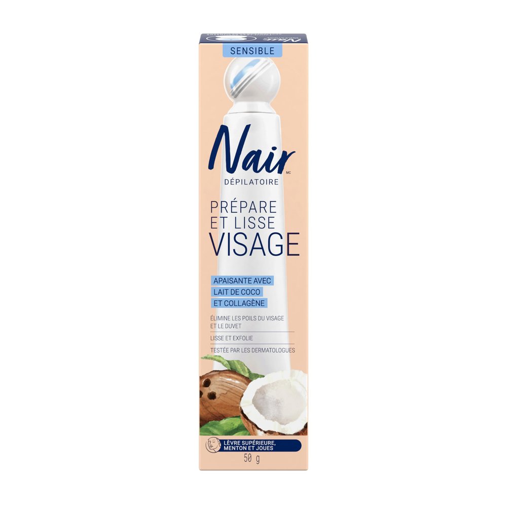 Nair Sensitive Formula Prep & Smooth Face Hair Remover, Soothing with Coconut Milk & Collagen, Removes Facial Hair & Fuzz, Smooths & Exfoliates, Dermatologist Tested, 1.76 oz (Pack of 2)