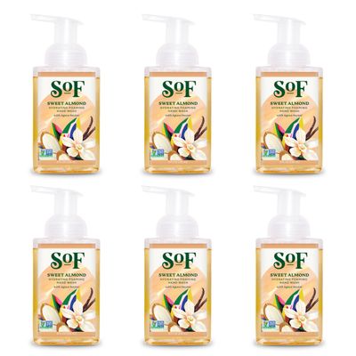 SoF Hydrating Foaming Hand Wash - With Organic Agave Nectar & Coconut Oil- Vegan & Non GMO- Free From Phthalates, Sulfates & Parabens- Sweet Almond - 8 oz Bottle 6 Pack