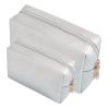 2pcs set PU Leather Cosmetic Bag for Women Minimalism Makeup Bag for Daily Use Portable Storage Purse Small Neat Cosmetic Pouch Water-resistant Toiletry Bag for Travel (Silver) view 1