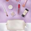 2pcs set PU Leather Cosmetic Bag for Women Minimalism Makeup Bag for Daily Use Portable Storage Purse Small Neat Cosmetic Pouch Water-resistant Toiletry Bag for Travel (Silver) view 4