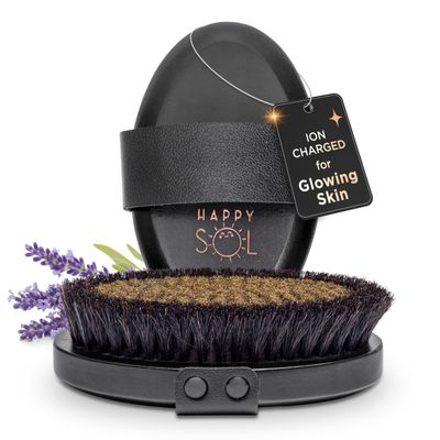 Copper Dry Brushing Body Brush for Lymphatic Drainage by HAPPY SOL - Ion Charged Copper Bristles for Glowing Skin, Improve Blood Circulation and Reduce Stress