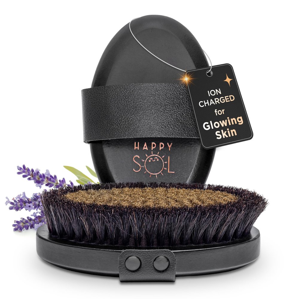 Copper Dry Brushing Body Brush for Lymphatic Drainage by HAPPY SOL - Ion Charged Copper Bristles for Glowing Skin, Improve Blood Circulation and Reduce Stress