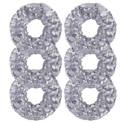OTYOU 6 Pack Sequins Hair Scrunchies Rich Tones Scrunchy Metallic Bobbles Elastic Hair Bands Ties Glitter Ponytail Bun Holders Hair Accessories for Women Girls (Silver)