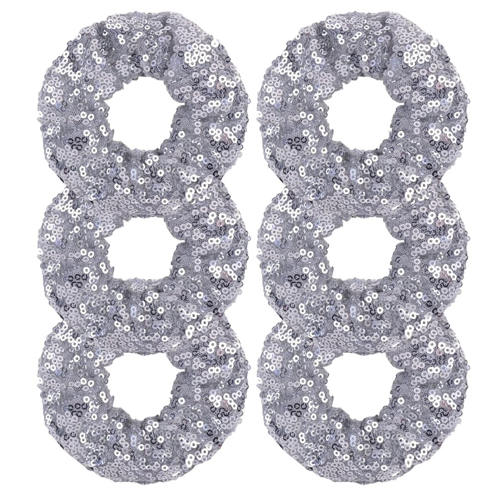 OTYOU 6 Pack Sequins Hair Scrunchies Rich Tones Scrunchy Metallic Bobbles Elastic Hair Bands Ties Glitter Ponytail Bun Holders Hair Accessories for Women Girls (Silver)