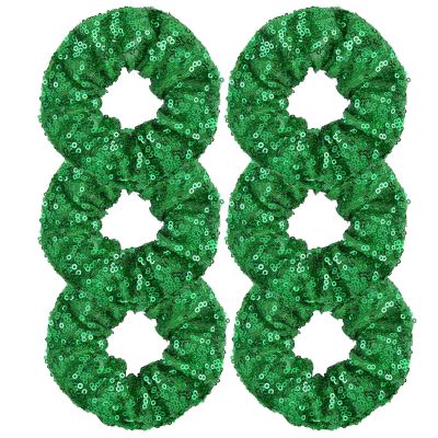 OTYOU 6 Pack Sequins Hair Scrunchies Rich Tones Scrunchy Metallic Bobbles Elastic Hair Bands Ties Glitter Ponytail Bun Holders Hair Accessories for Women Girls (Green)