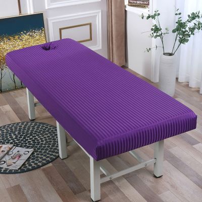 ZYFAB Massage Table Sheet, Massage Couch Fitted Sheets for Beauty Salon Spa Forepart Hole Elastic All-Round Wrap Massage Bed Cover,Purple,185x70cm